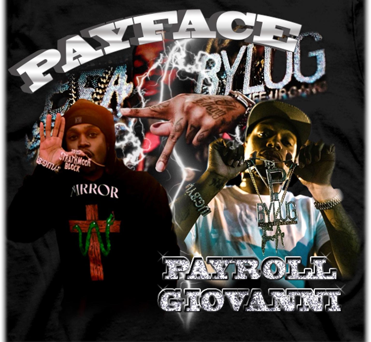 Collage-style Payface apparel graphic with portraits, layered lettering, and metallic details